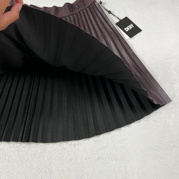 DKNY Women's Bordeaux brown faux leather pleated skirt NWT - Picture 6 of 13